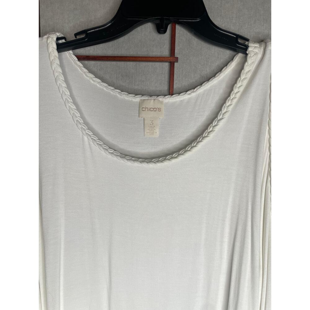 UGC Chico's White Cold Shoulder Bell Sleeve Blouse Braided Trim Boho Flowy Top L - Picture 4 of 9